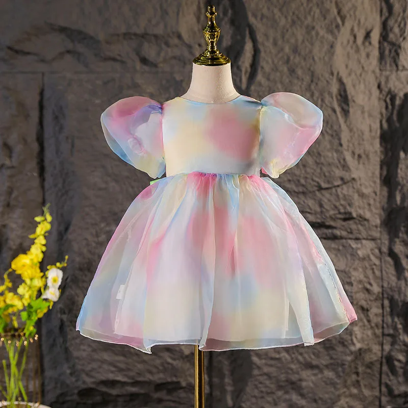 

Радужная Роза для девочек, цветочная розетка для свадеб, детских торжественных дней рождения, сказочная принцесса, тканевые Детские фатино...