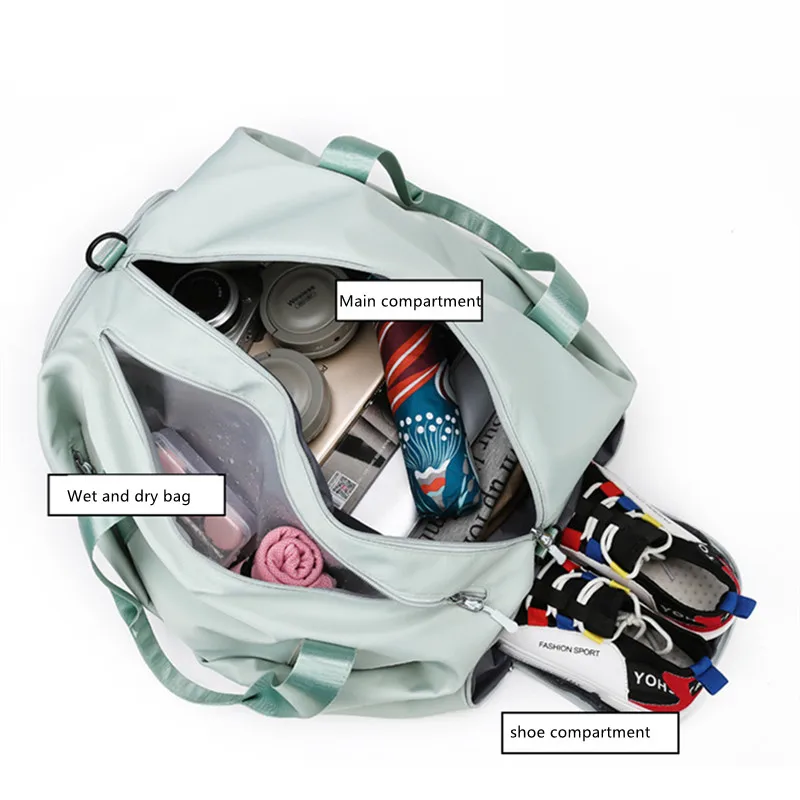 Solid Colours Travel Bags Women's Handbag Yoga Dry Wet Separation Swim Bag Oxford Cloth Waterproof Luggage Bags Travel With Shoe