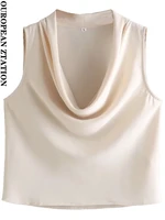 pailete women 2022 fashion with flowing neck satin blouses vintage sleeveless loose female shirts blusas chic tops