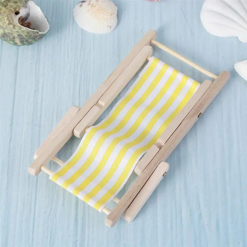 Стул Пляжная Миниатюрная Миниатюра Декор Модель Кукольная Комната Лаунж Палуба Деревянный Дом Складной Морской Телефон Сад Прибрежный Стол