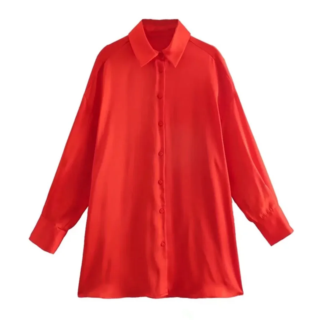 

Однотонная красная блузка Maxdutti в английском стиле, топы, цветная атласная Свободная блузка, Женская Повседневная рубашка