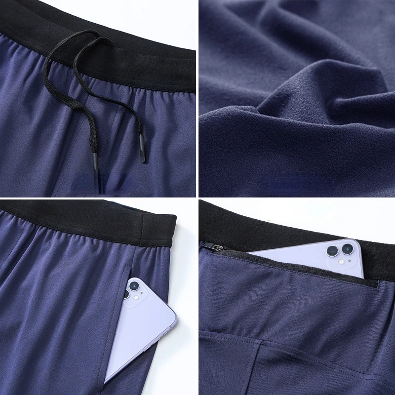 Lulu. Men's Fleece Running Pants Autumn Winter Breathable Fast Drying Sports Pants with Mobile Phone Pocket Training Sweatpants