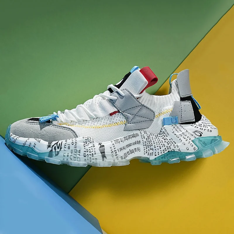 Men's Sneakers Casual Shoes Running Comfortable Tennis Elastic Fly Woven Breathable Sports Fashion Non-slip Male Shoes Jogging