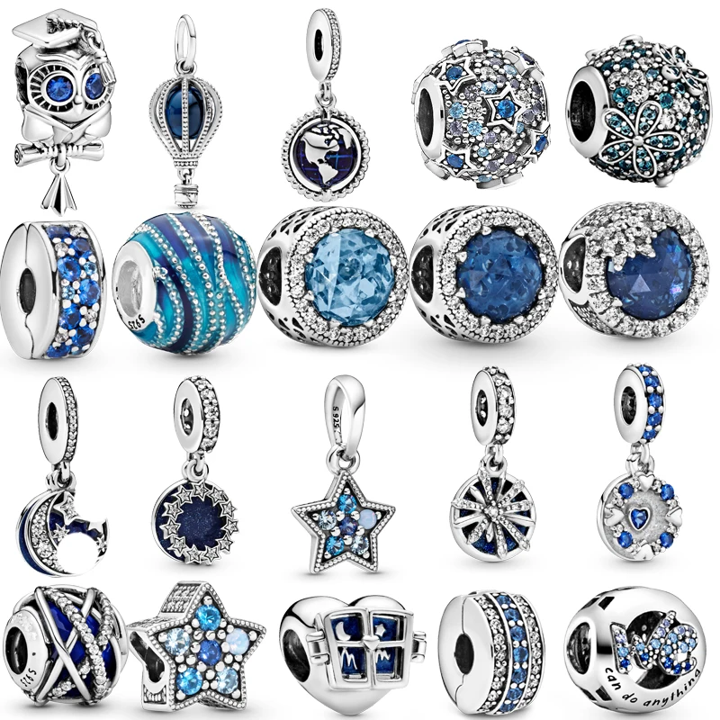 

2022 Hot Original blue sweet night starry sky Bead fit Pandora Charms silver 925 beads Bracelet for women diy fashion jewelry