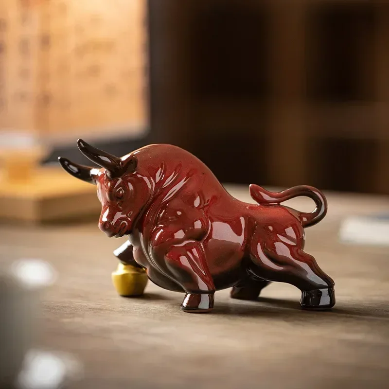 Счастливый талисман красная корова керамический маленький орнамент офис
