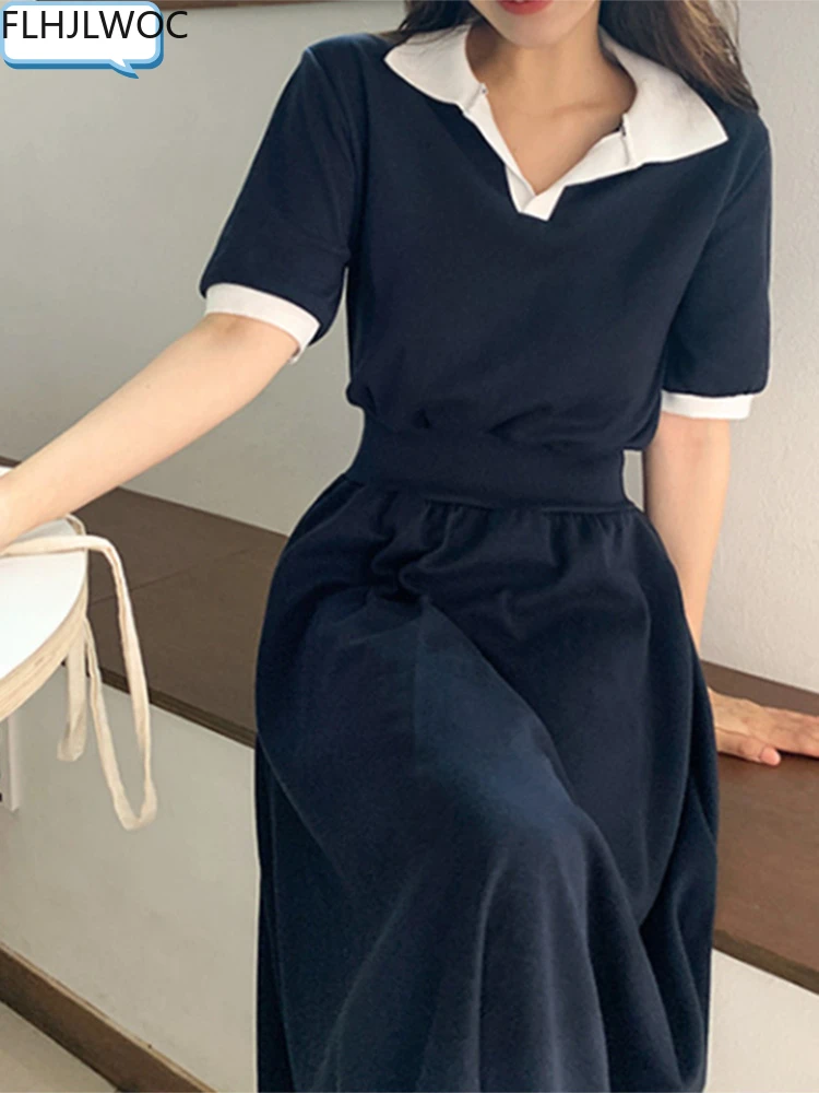 

2022 Summer Cute Sweet Girls Women Korea Japan Preppy Style Casual Short Sleeve Solid A Line White Collar T-Shirt Dress