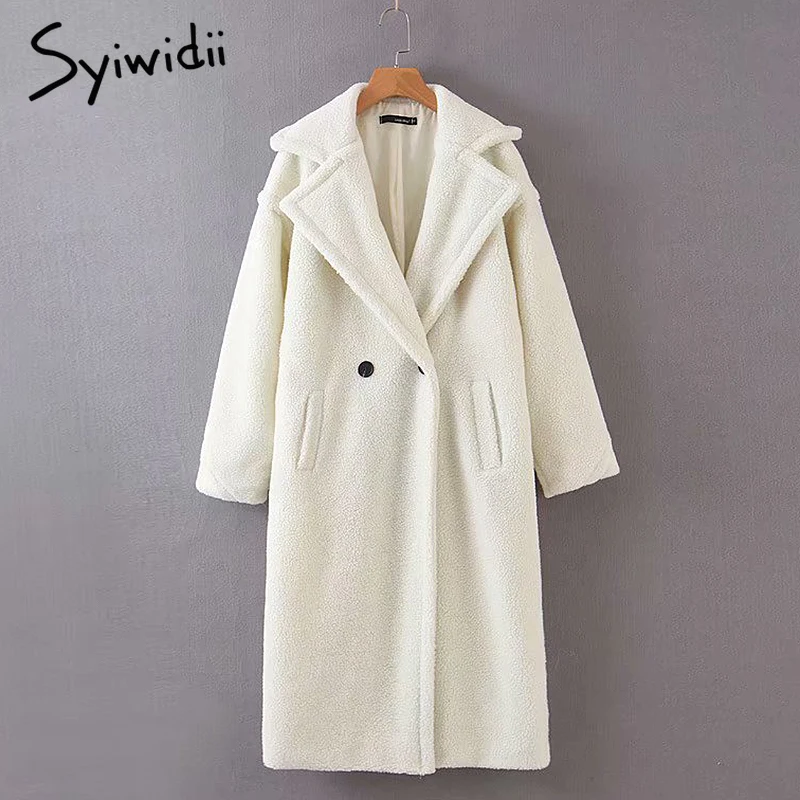 

Syiwidii Women's Winter Jacket Thicken Warm Faux Fur Teddy Coat Turn Down Collar Elegant Long Outerwear Pink Jacket Fourrure