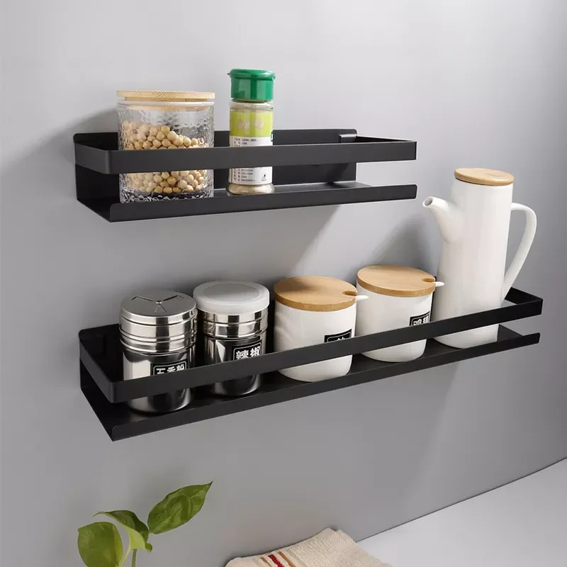 

20/30/40/50cm Kitchen Wall Shelf Matte Black Bathroom Corner Shelves Shower Shampoo Storage Rack Kitchen Accessories Organizer
