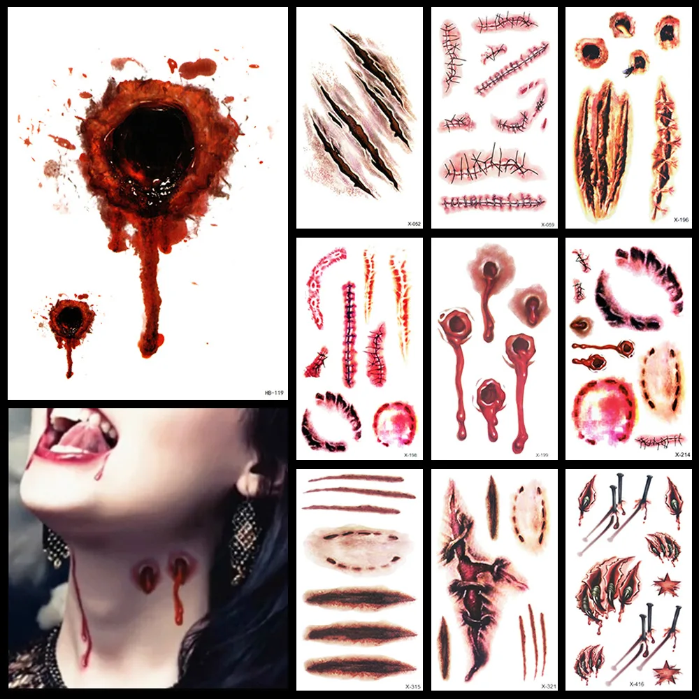 

DIY Halloween Tattoo Stickers Body Makeup Party Terror Realistic Stitched Injuries Wounds Temporary Stickers Party Women Makeup