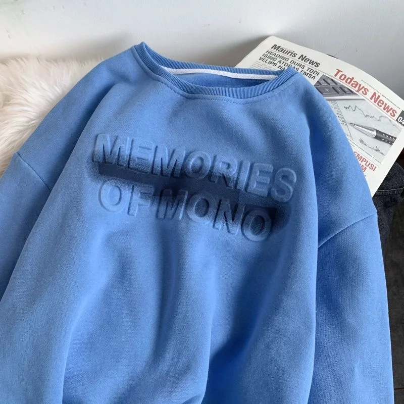 

Спортивные свитшоты с принтом, повседневный универсальный топ с круглым вырезом в стиле хип-хоп, уличный топ с тиснением и надписью, Зимняя ...