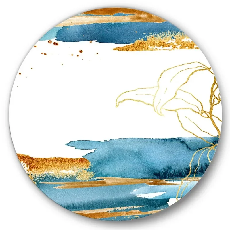 

'Abstract Golden Laminaria Branch & Leaves' Traditional Circle Metal Wall Art 11x11 - Disc of 11