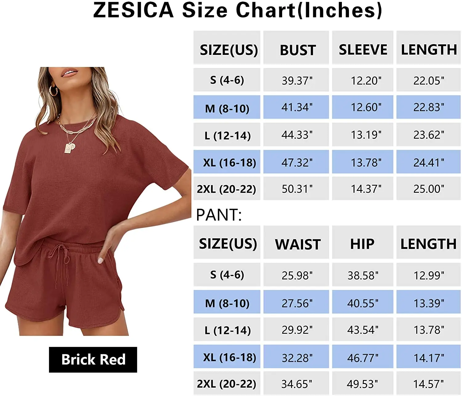 Women's Waffle Knit Pajama Set Short Sleeve Top and Shorts Loungewear Athletic Tracksuits with Pockets