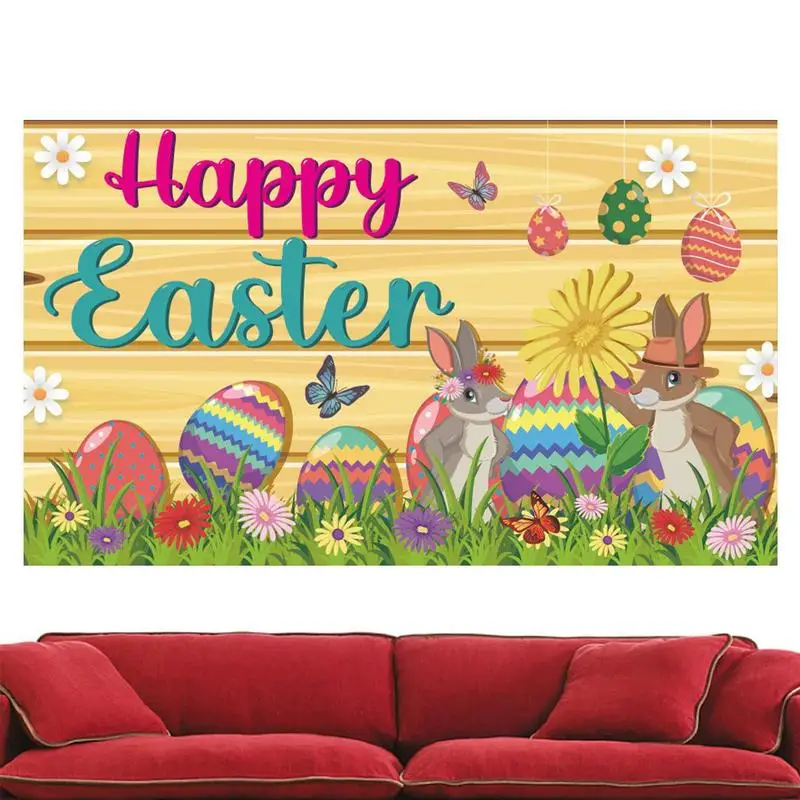 

Easter Bunny Backdrop Happy Easter Banner 71x43in Rabbit Eggs Backdrop For Spring Easter Party Photo Booth Background Supplies
