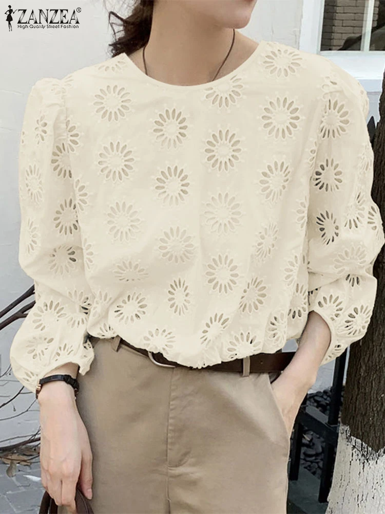 ZANZEA Модная женская кружевная блузка с длинным рукавом вязанная крючком осенние