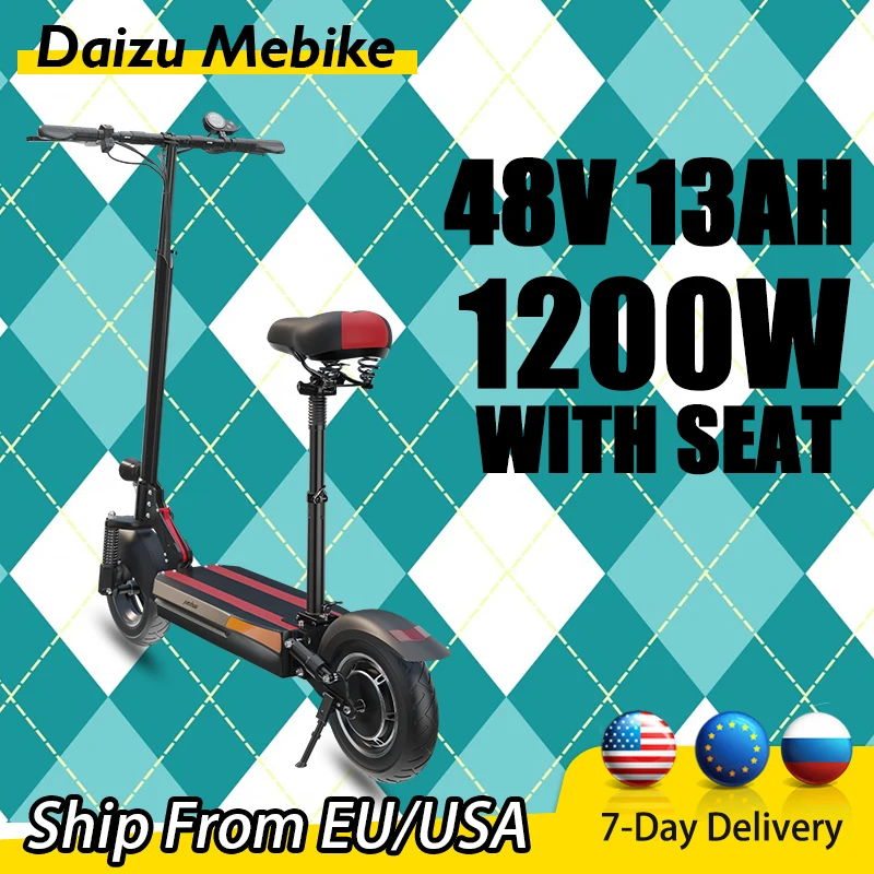 

EU US Stock 10inch 1200W 48V 13Ah Electric Scooter 60km/h High Speed Front Suspension Foldable Powerful Escooter with Seat