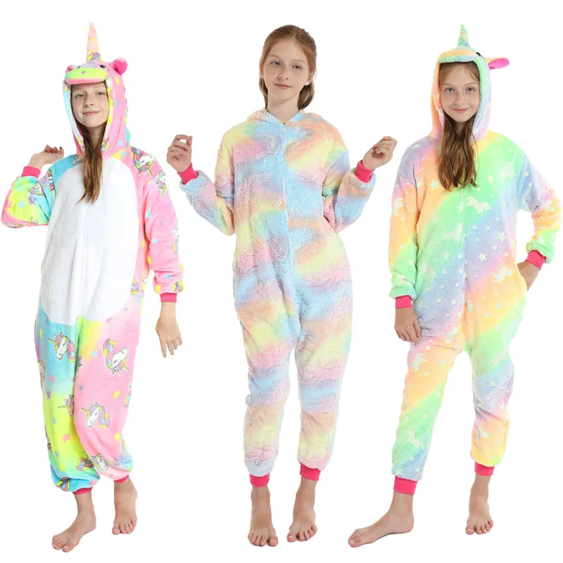 

Kigurumi Sleepwear Kids One Piece Pajamas Winter Flannel Thicken Casual Nightgowns Onesies Loungewear Halloween Cosplay Jumpsuit