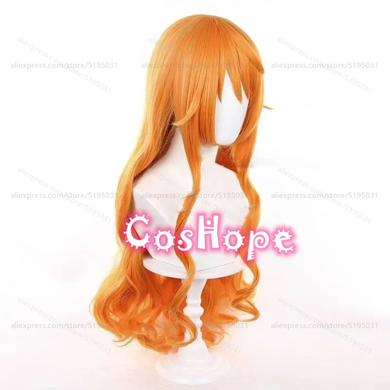 Фото Nami Cosplay Wig 75cm Long Curly Wave Orange Wig Cosplay Anime Cosplay Wigs Heat Resistant Synthetic Wigs Halloween №3