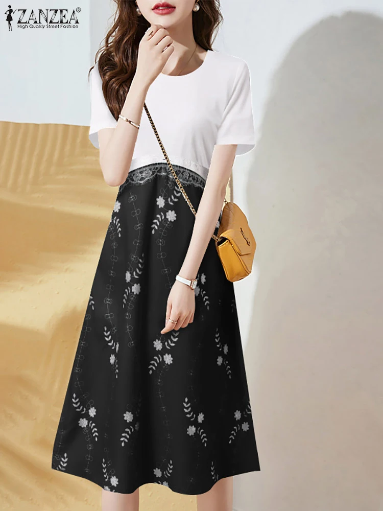 

Платье ZANZEA женское до колен с цветочным принтом, модная одежда с круглым вырезом и коротким рукавом в стиле пэчворк, Элегантное повседневно...