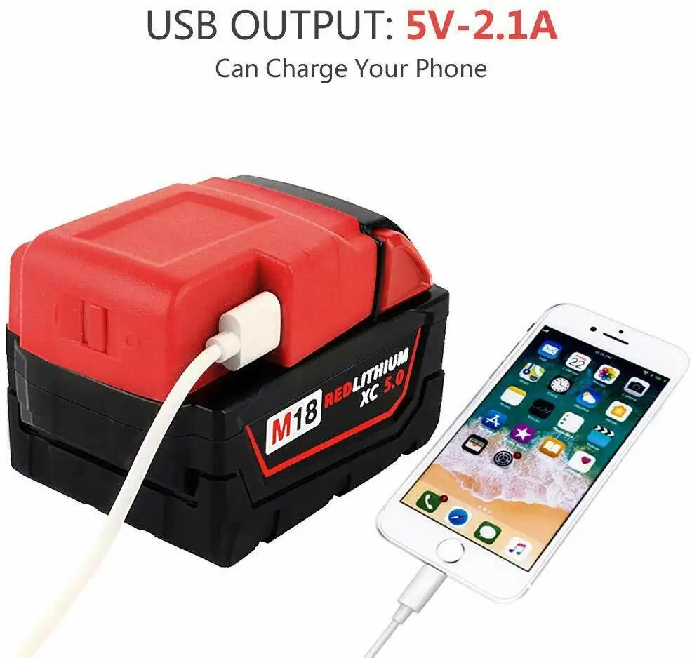 DC 12V USB Ports Battery Charger Adapter Power Source for Milwaukee 49-24-2371 M18 Battery enlarge