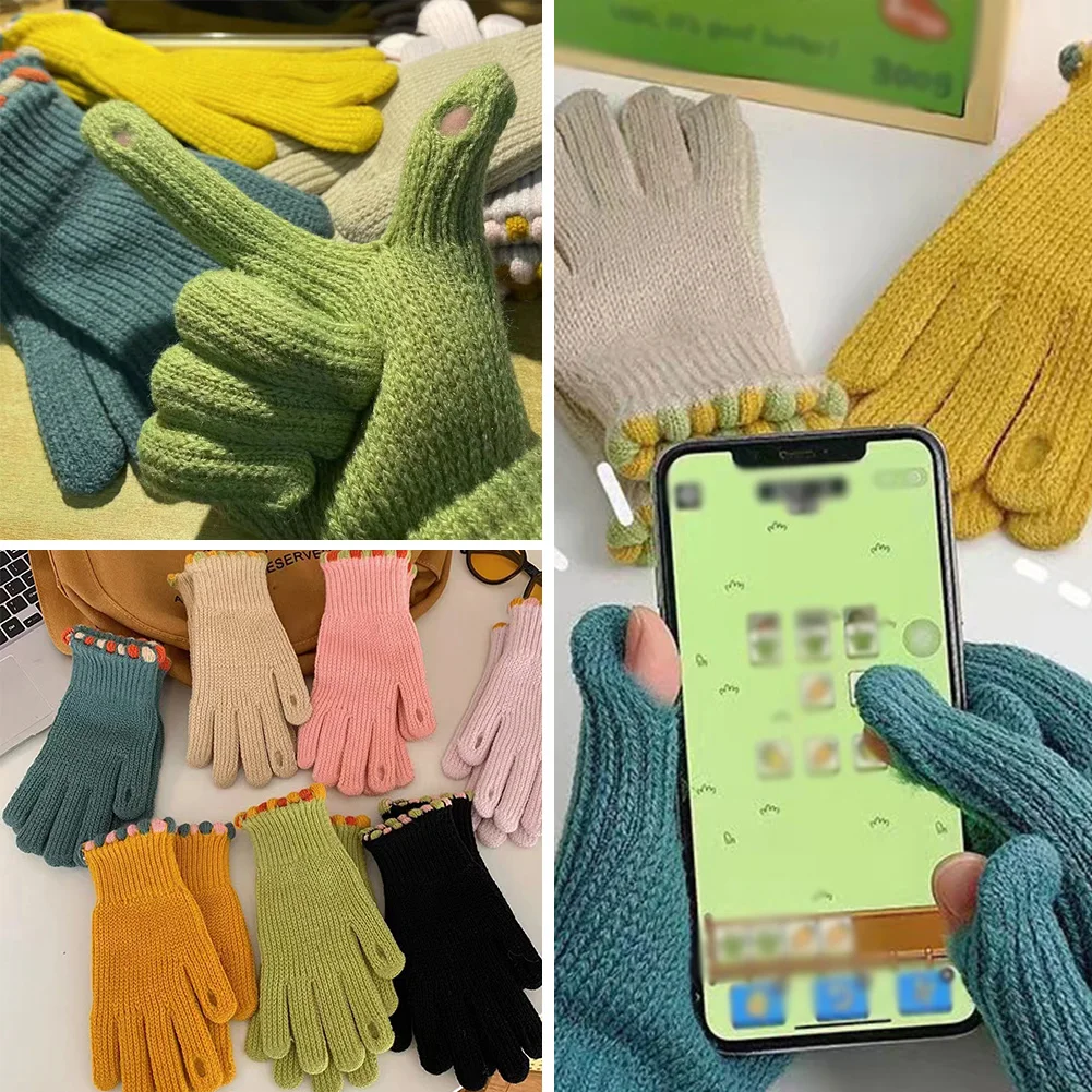 

Winter Warm Knitted Gloves Winter Full Finger Gloves Lady Thick Woolen Touch Screen Skiing Gloves Mittens Unisex Christmas Gift