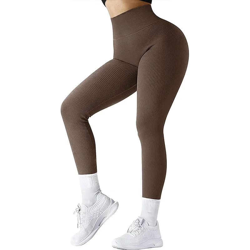 Ribbed Yoga Pants High Waisted Gym Leggings Sport Women Fitness Seamless Female Legging Tummy Control Running Training Tights
