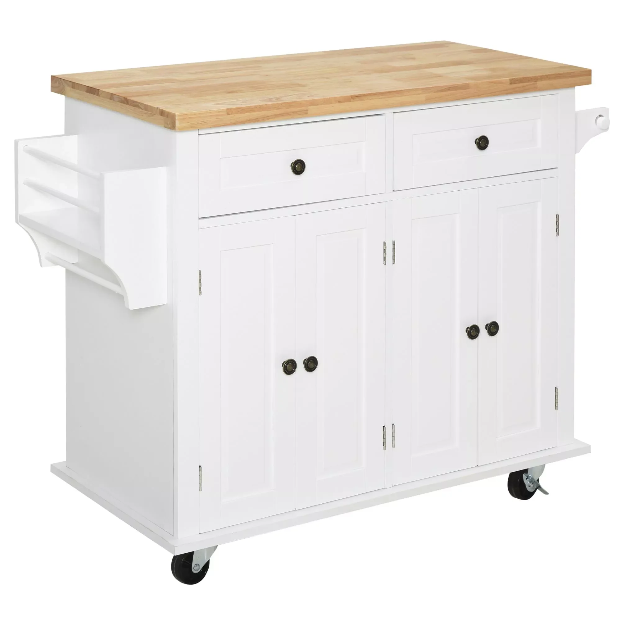 

HOMCOM island kitchen with wheels kitchen side cabinet with 2 drawers 4 specier doors and side bar for dining room 111x44,5x82,5