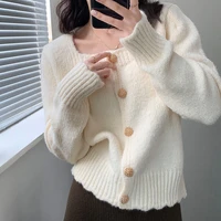 womens elegant sqaure neck long sleeve cardigan spring autumn loose solid color knitted outwear lady sweater jacket top