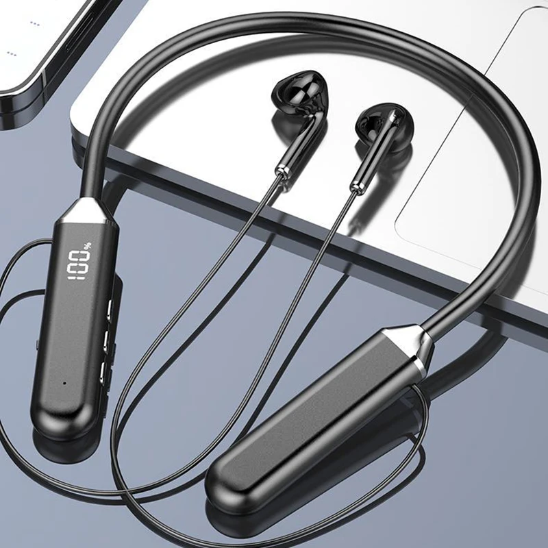 2022 New Wireless Neckband Bluetooth 5.2 Headphones Magnetic LED Display HIFI Headset Waterproof Sport Noise Cancel Earbuds