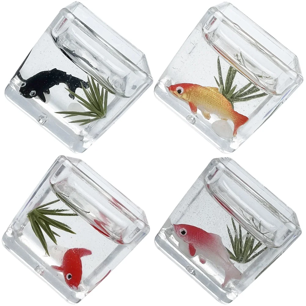 

4 Pcs Simulated Koi Fish Tank Mini Decor Centerpieces Tables Fake Manual Decorations Miniature House Kit Plastic Desk Dining