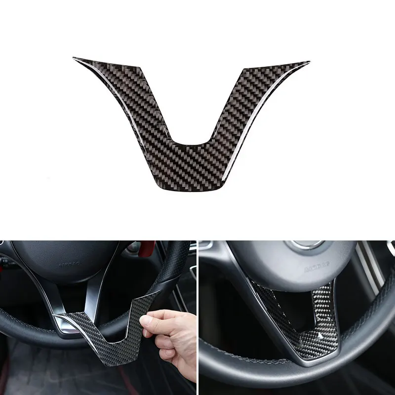 

Car Styling Real Carbon Fiber U Shape Steering Wheel Panel Frame Cover Trim For Mercedes Benz C GLC Class W205 X253 2017 2018