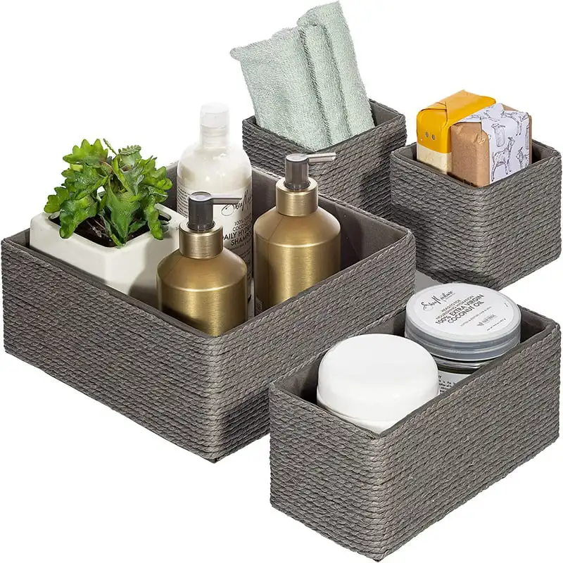

2023 New Storage Baskets - Woven Paper Rope Material - Set of 4 - Braided Organizer for Bathroom, Vanity, Closet, & Open Shelves