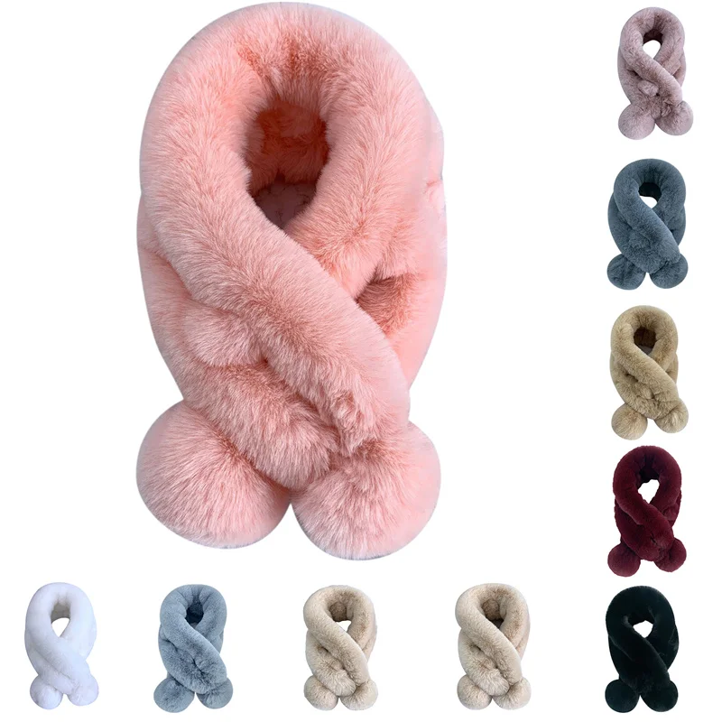 

Cashmere Scarf Autumn Winter New Fur Rabbit Fur Plush Thick Warm Scarf Fur Cross Children'S Scarf Plush Thicken Snood Scarves