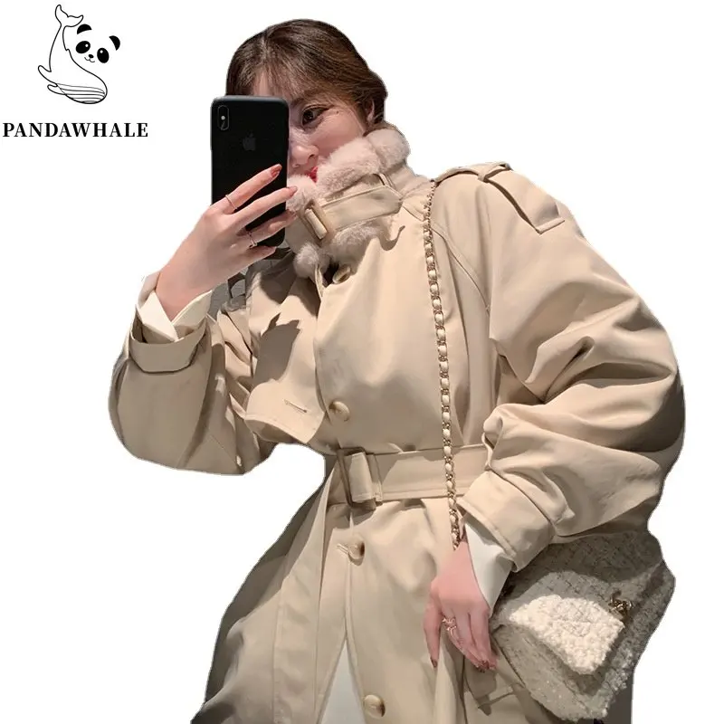 Streetwear Cotton Coats Winter Jacket Women Pie Overcome Tooling Belt Lamb Wool Liner Long Plus Cashmere Parkas Famale Clothing