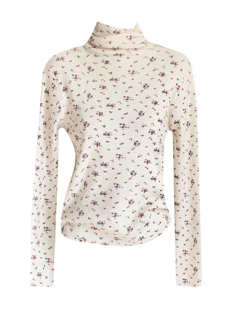 Женская водолазка с длинным рукавом винтажная эластичная футболка в Корейском