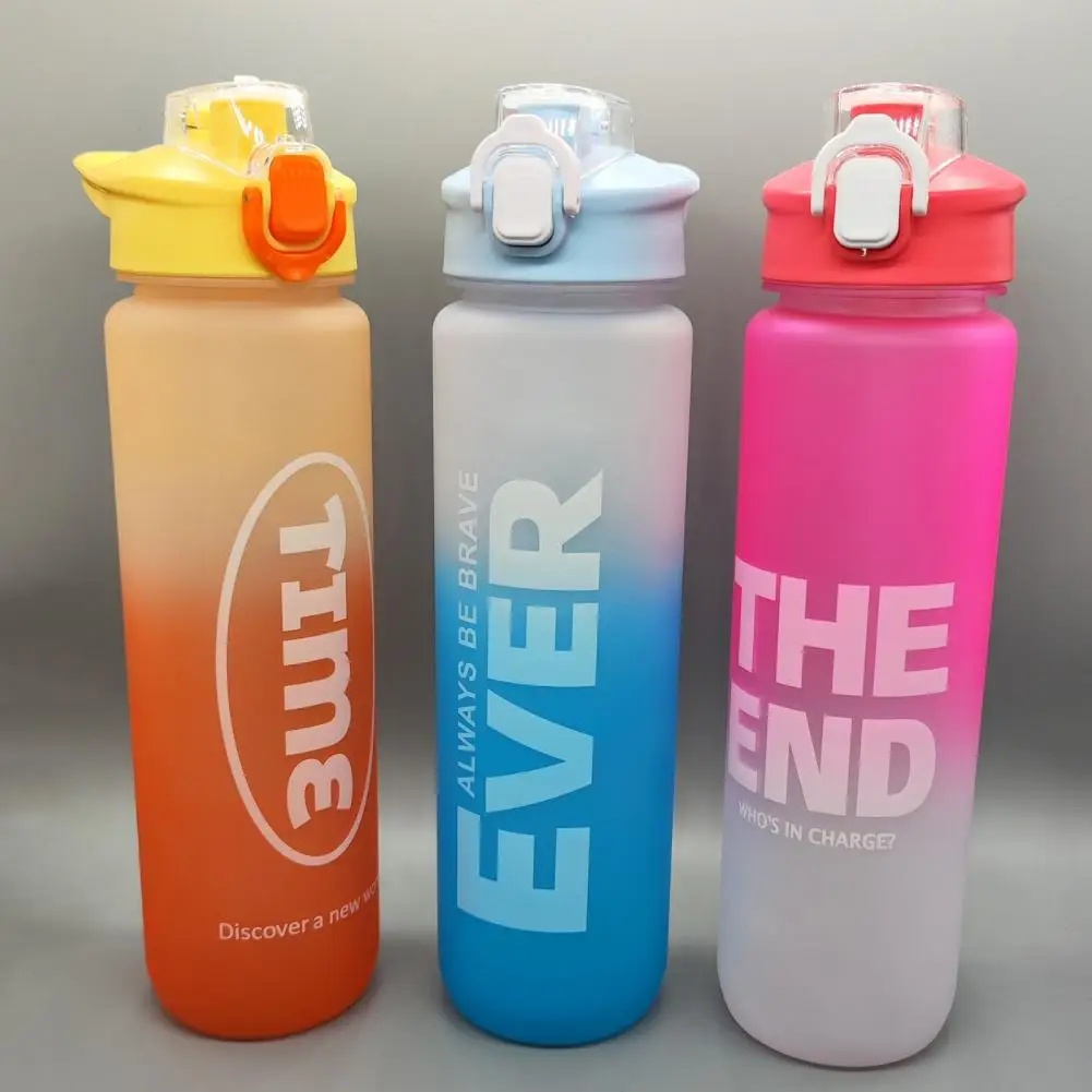 1000ml Water Bottle Bounce Cover Leakproof Clear Scale with Handle Gradient Color Outdoor Travel Gym Fitness Water Jar Sport Sup