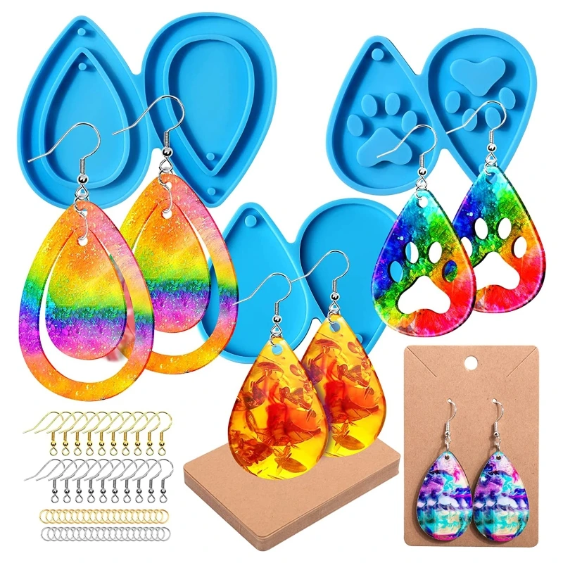 

D0LC 113Pcs DIY Teardrop Resin Jewelry Mold with Earring Backs & Earring Hooks Set Epoxy Resin Casting Mold Earring Pendant