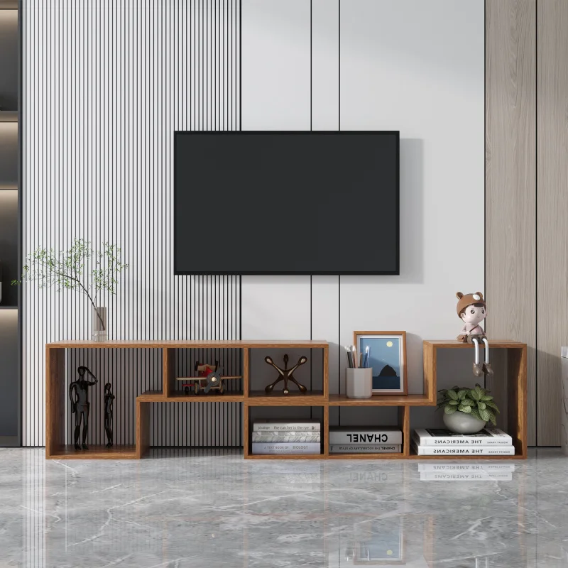 

Double L-Shaped TV Stand，Display Shelf ，Bookcase for Home Furniture,Walnut