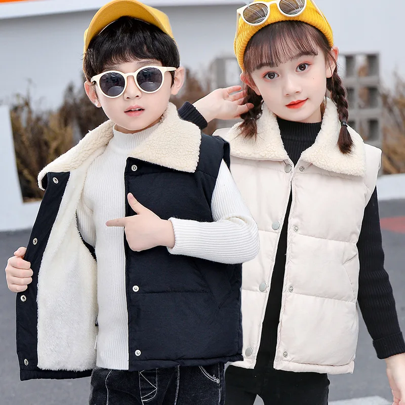 

Children's Warm Vest Winter Boys Girls Thicken Solid Waistcoat Infant Toddlers Corduroy Outerwear Padded Teens Cotton Jacket 8T