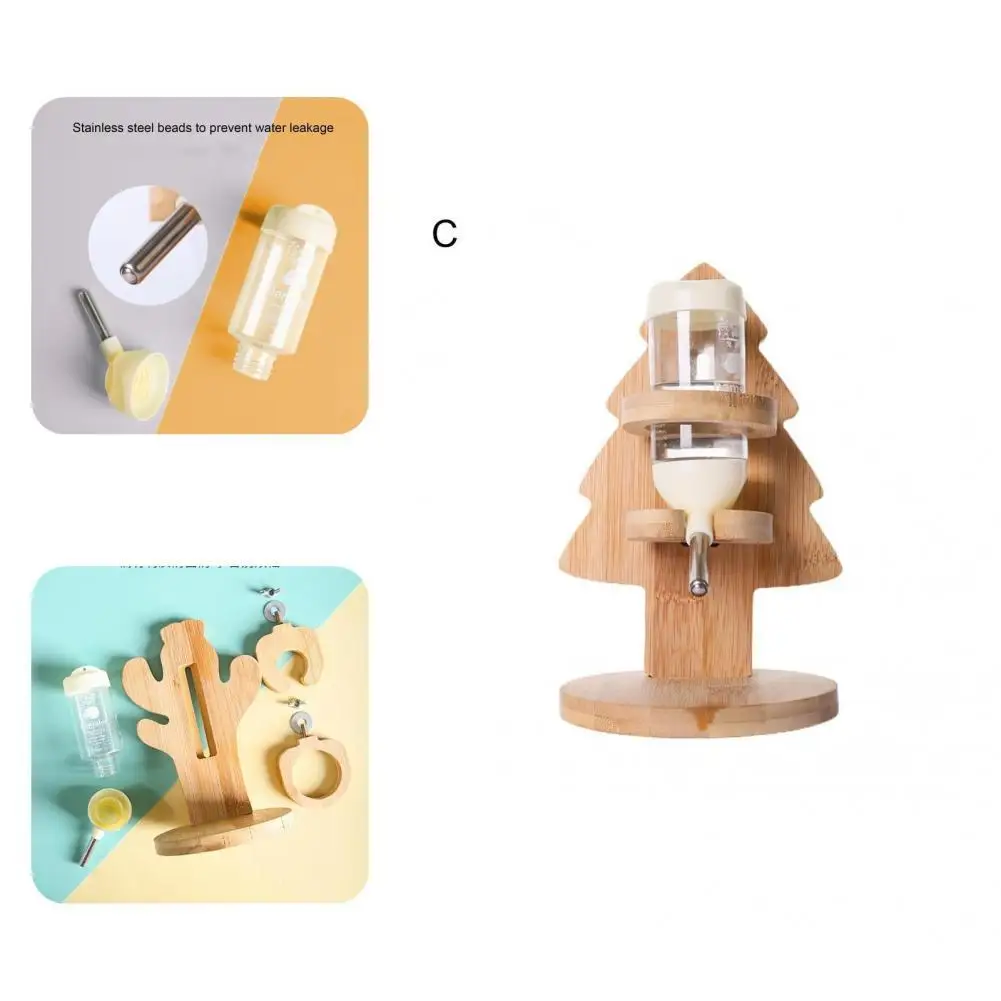 

80ML Functional Bamboo Wood Stand Water Feeder Wide Application Hamster Drinking Fountain Convenient for Home