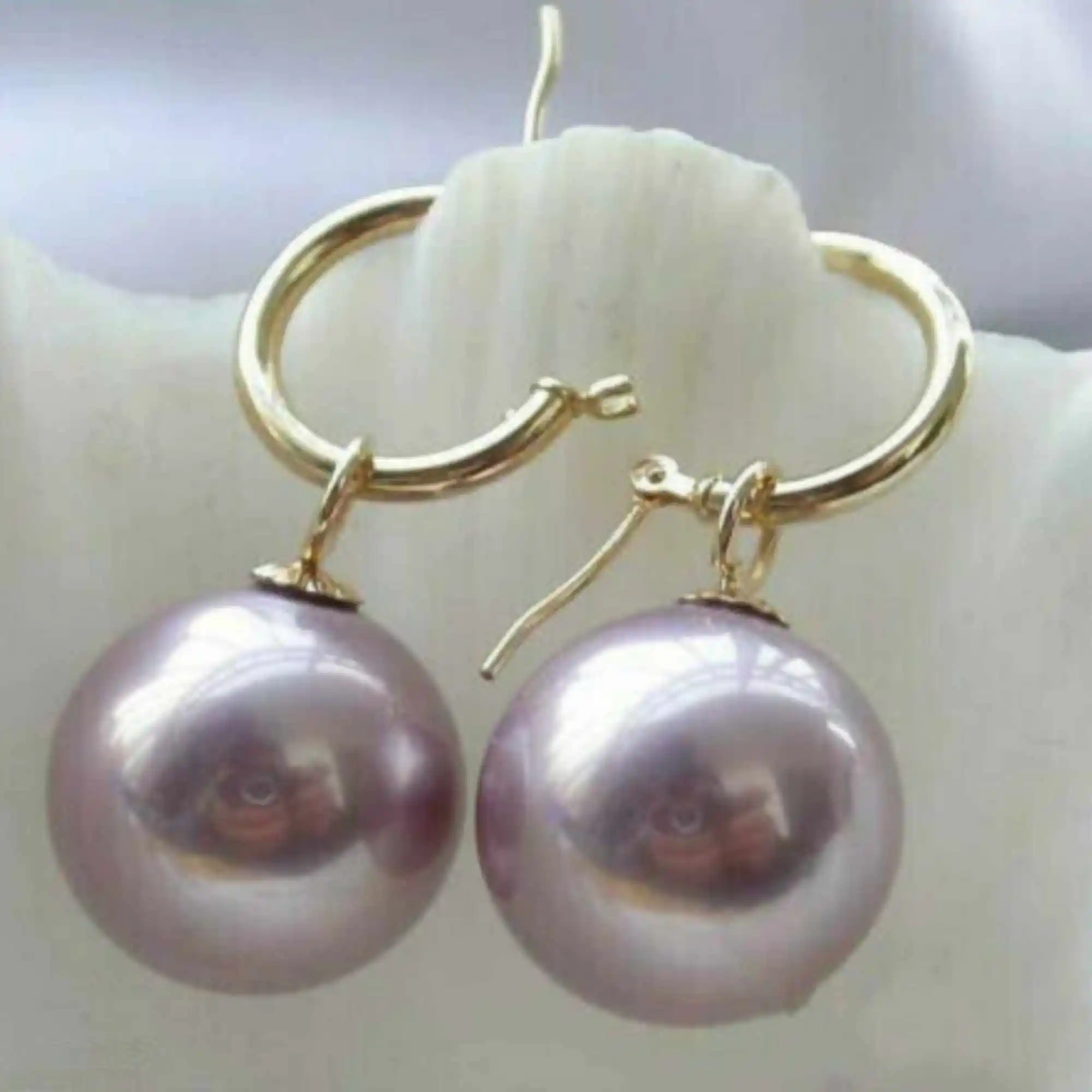 

Rare Huge 12mm Purple South Sea Shell Pearl 14k gold Earrings Lucky Women Thanksgiving VALENTINE'S DAY Aquaculture Gift New Year