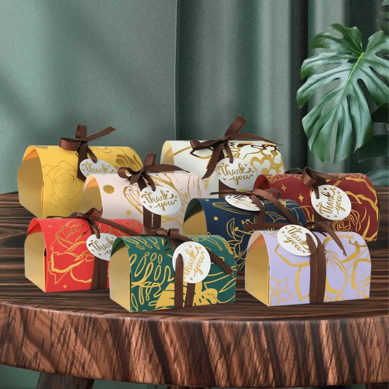 

25Pcs Bronzing Pattern Paper Candy Box Heart Jewelry Favor Gifts Box Thank You Packaging Bags Birthday Wedding Party Decoration