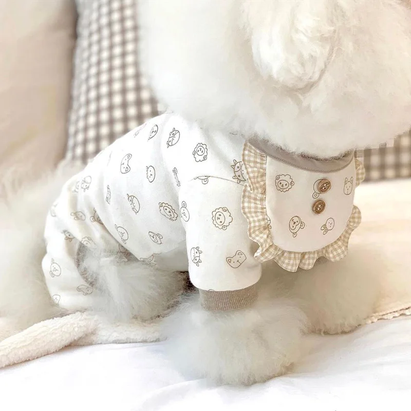 Pet Kawaii Clothes Autumn Winter Medium Small Dog Jumpsuit Cute Scarf Kitten Puppy Warm Pajamas Chihuahua Yorkshire Shirt Poodle