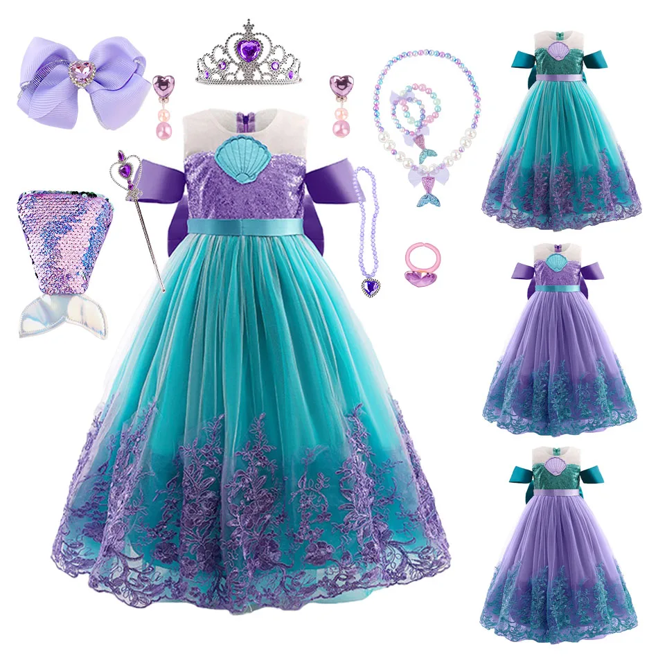 

Платье Русалочки Ариэль для девочки, роскошный детский фатиновый костюм для косплевечерние, Свадебный бальный наряд на Хэллоуин