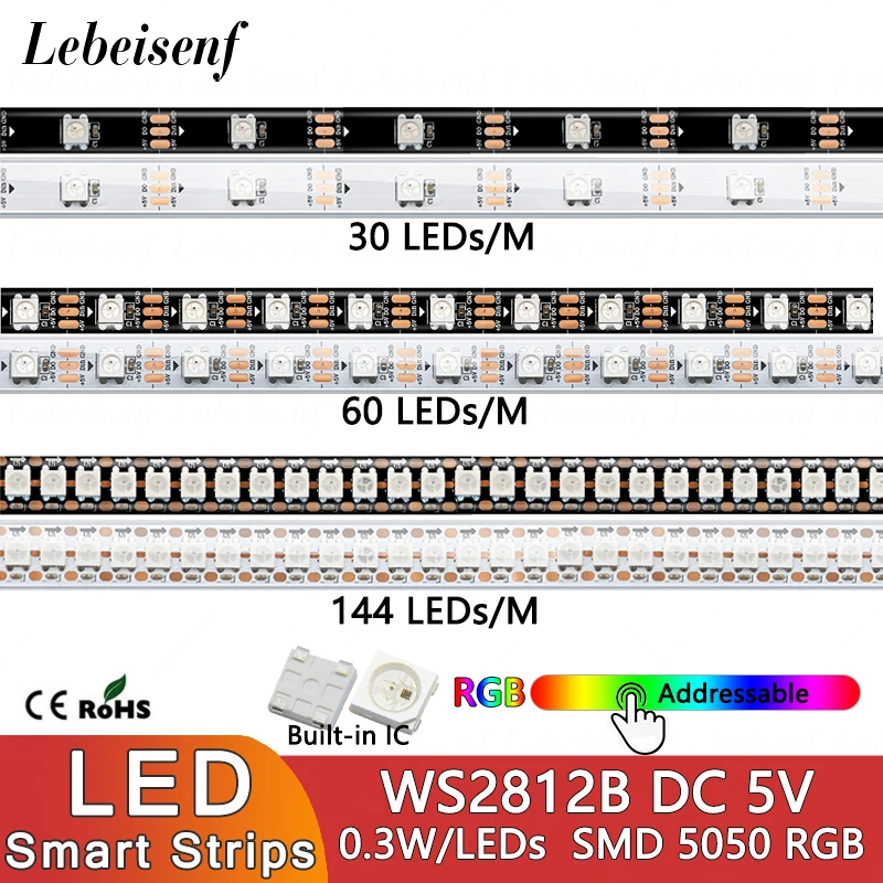 

Светодиодная лента Lebeisenf WS2812B RGB 30/60/144 LEDs/m