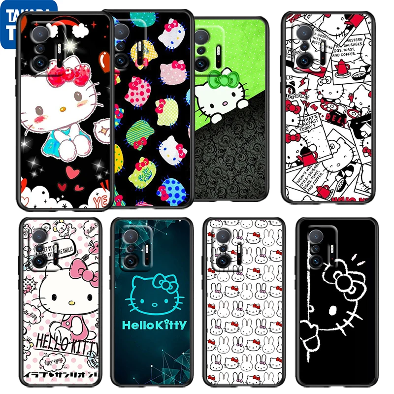 

Cartoon Cat Hello Kitty For Xiaomi 11 11T 10T Note 10 Mi 9T Ultra Pro Lite 5G Funda Silicone Black Phone Case Coque Capa Cover