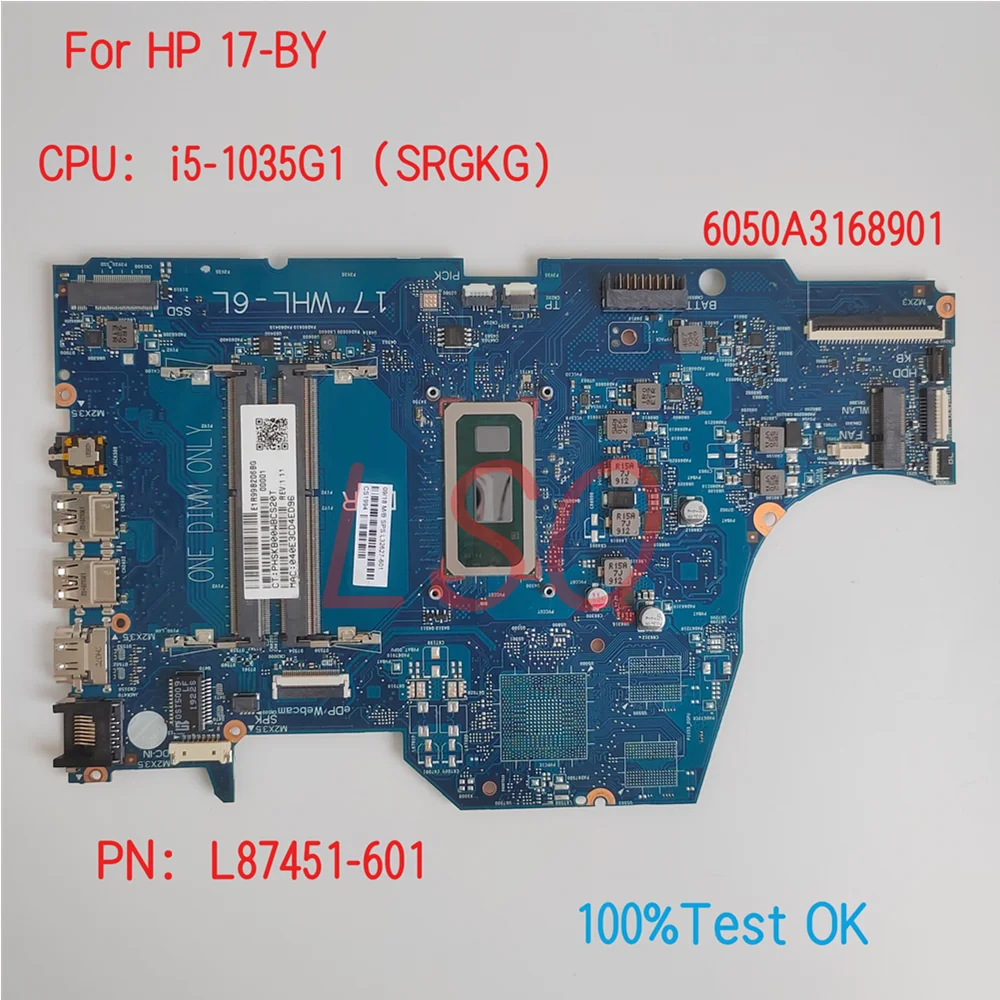 

6050A3168901 For HP ProBook 17-BY Laptop Motherboard With CPU i5-1035G1 PN:L87451-601 100% Test OK