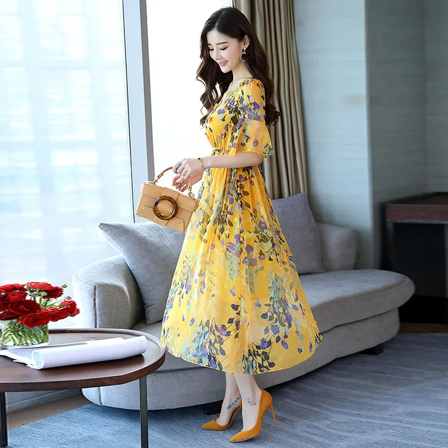 2019 Женщины плюс юбка большого размера Элегантное цветочное шифоновое