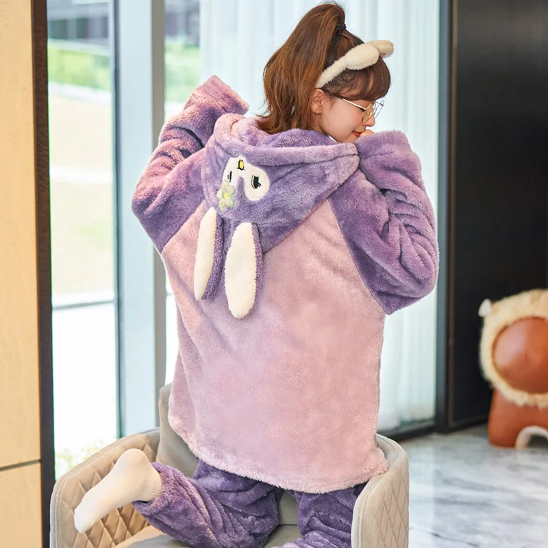 FUNISHI Women's pajamas Plush Winter Pajamas Loose Version Hooded Pajama Set Inspissate pijama mujer Plus Size 3XL Cartoon