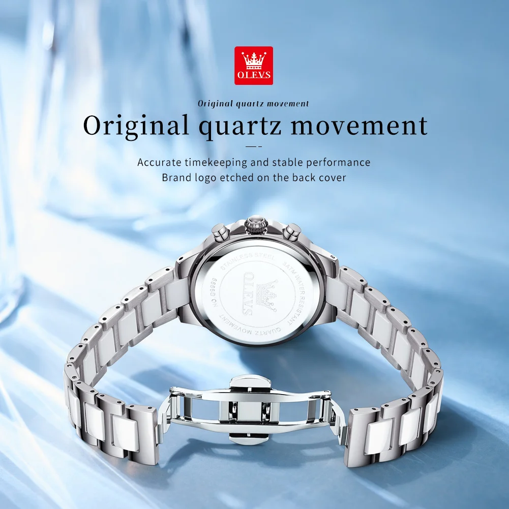 OLEVS Женские часы синие керамические дизайнерские элегантные модные с нотой