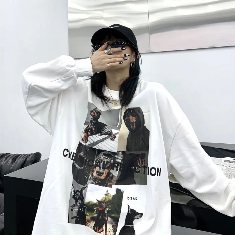 

HOUZHOU White Tshirts Women Long Sleeve Harajuku Oversized Korean Style Tees Black Casual Kpop Streetwear Tops Female Clothes